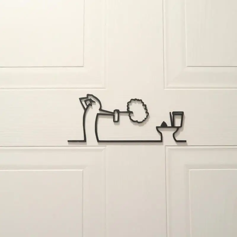 New Minimalist Line Metal Bathroom Sign Ornament Toilet Symbol Shower Figure Door Art Sign Home Wall Art Decoration Humorous