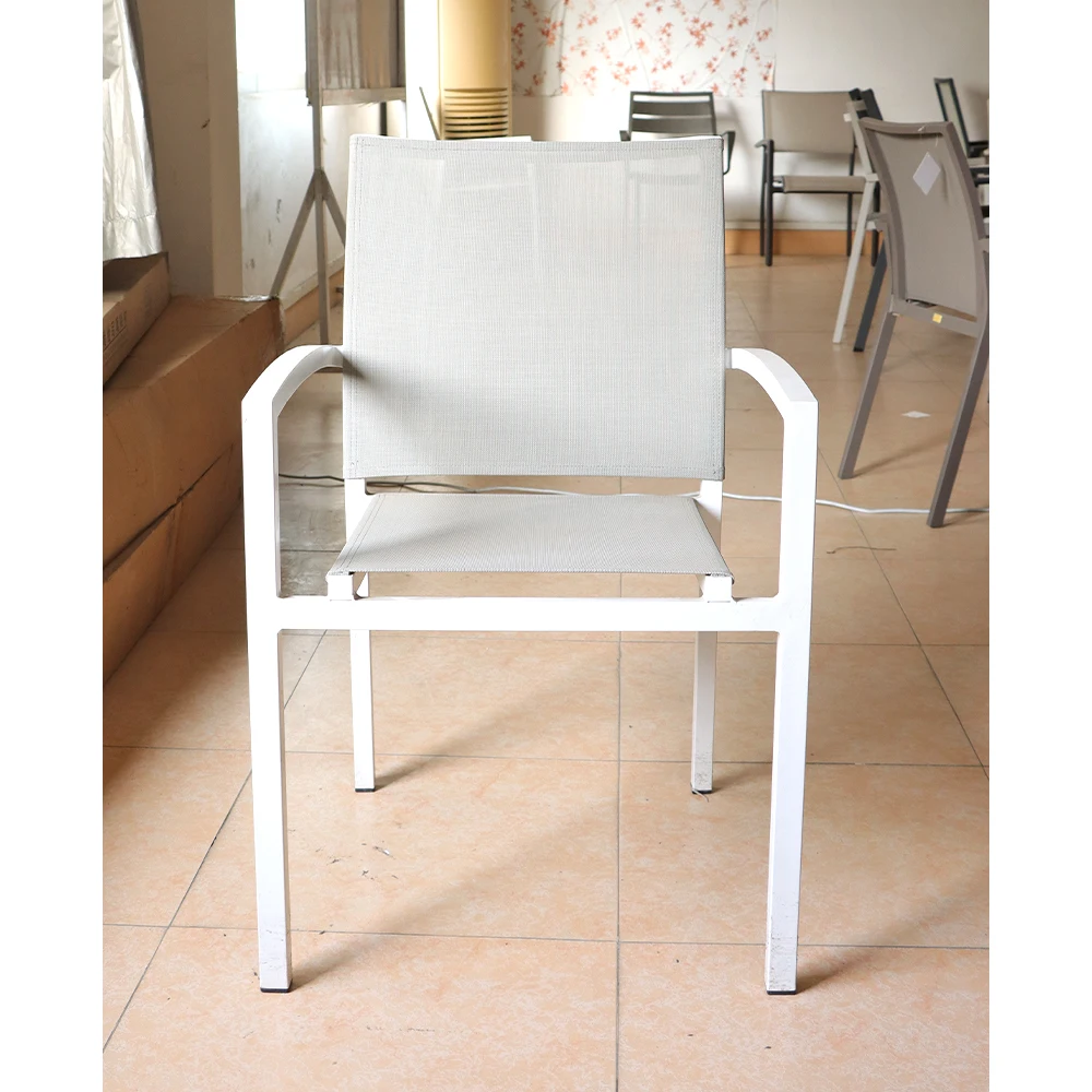 xx-High Quality White Aluminum Dining Chair Modern Stackable Commercial Outdoor Garden Furniture for Restaurant Cafe Garden Use