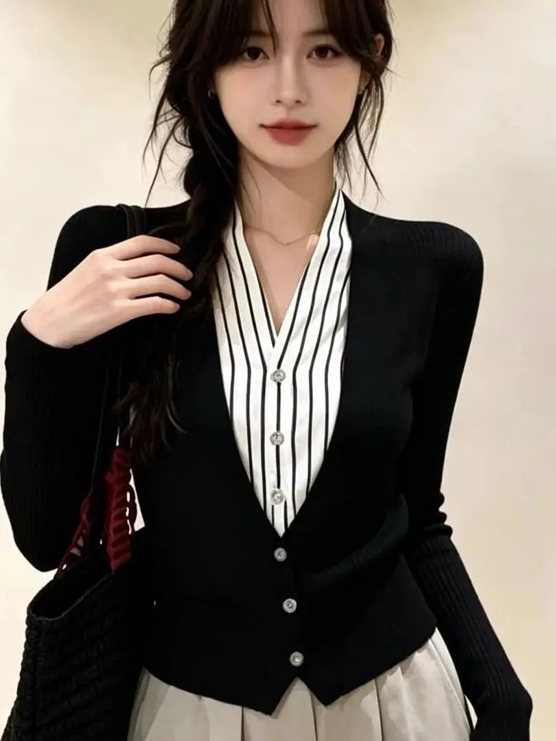 Black Open Cardigan Fashionable Slimming Spring Autumn Must-have Versatile Stylish Trendy Bohemian Casual Loose Fit T-shirt