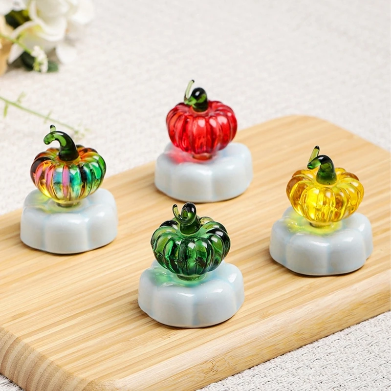 Pumpkin Tabletop Decors Figurine with Rotating Display Base and Curled Stem for Shelf Desktop and Tea Table Styling B03E