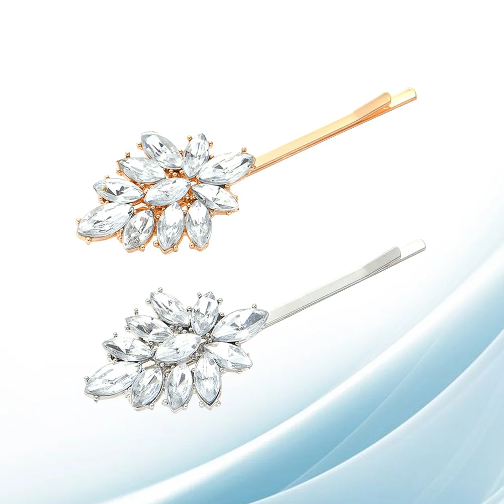 2Pcs Rhinestone Hair Clips Stylish Unique Hairpin Set Delicate Fashion Bobby Pins for Party Wedding Daily Wear Decoration