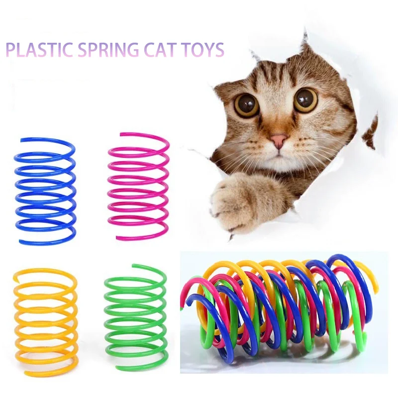 Colorful Plastic Spring Cat Toy Bouncy Interactive Pet Toy For Indoor Kittens Cats Self Entertaining Anti Boredom Chew Resistant