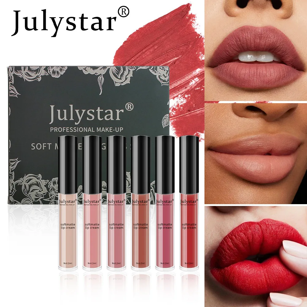 Julystar 6pcs/box Lipstick Set Foggy Surface Matte Lip Glaze Multicolor Lip Makeup Women Cosmetic Lasting Non Fading