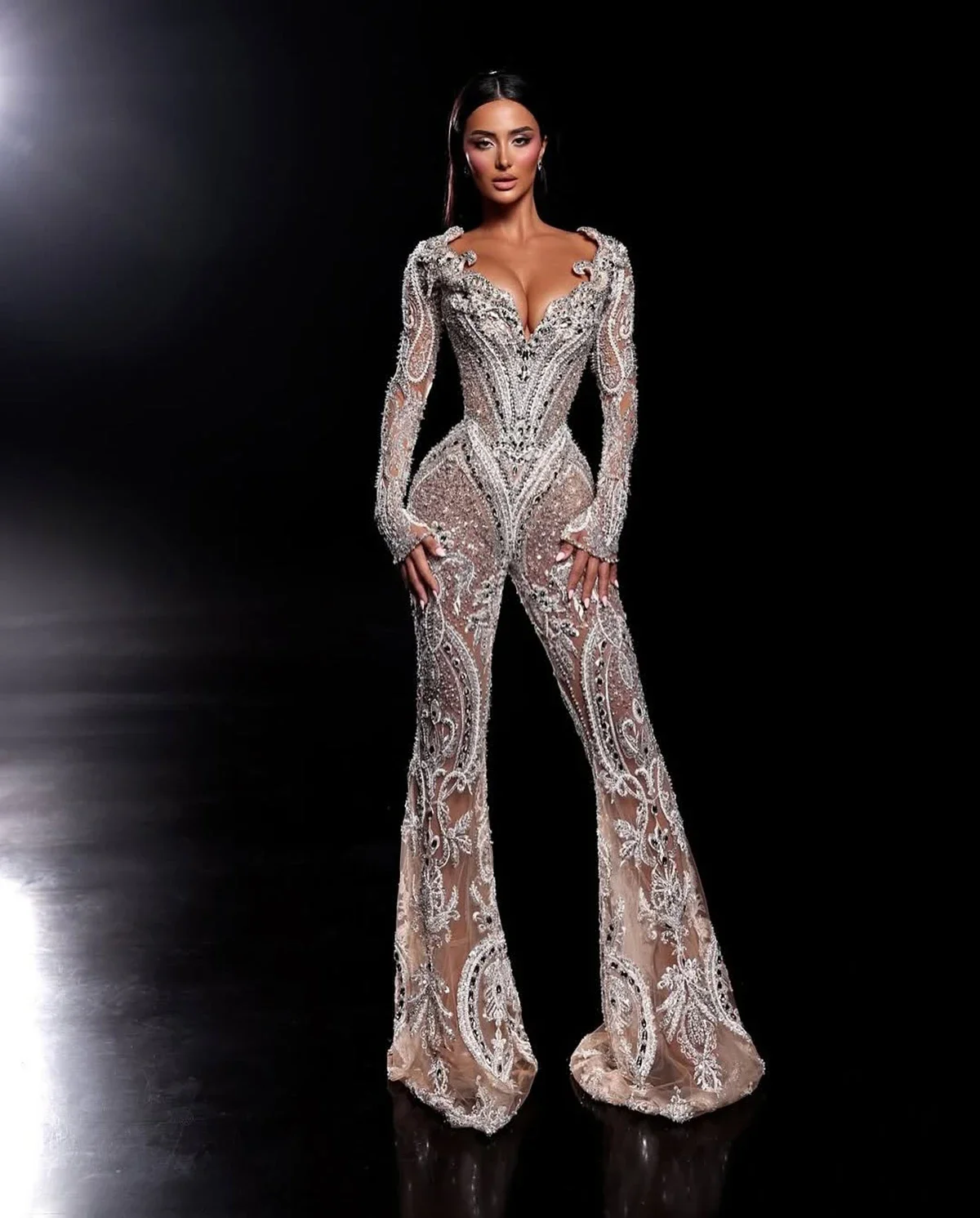 Sexy Shine Prom Dress Tute Perline Donne Abiti da sera di cristallo 3D-Pizzo Slim Fit Party Grown Abiti da sposa Personalizzati