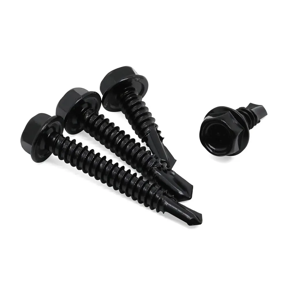 Viti autofilettanti autoperforanti con punta esagonale in acciaio inossidabile 410 all'ingrosso nere per metallo, legno, plastica