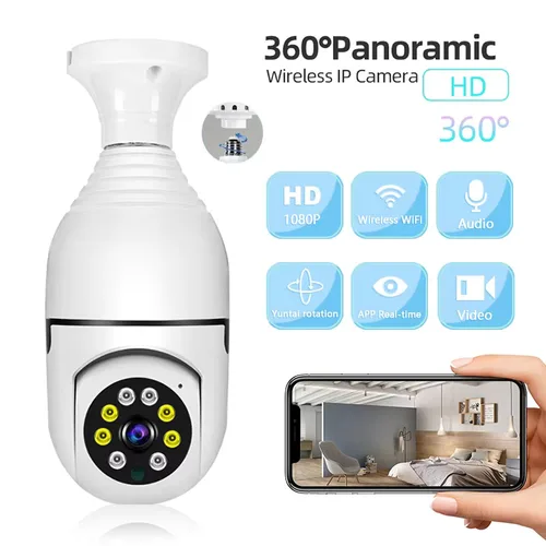 Imagen 1 del producto Cámara de vigilancia con bombilla 1080P 360 ° WiFi Antirrobo Monitor de seguridad interior al aire libre Visión nocturna Audio Seguridad IP Cam