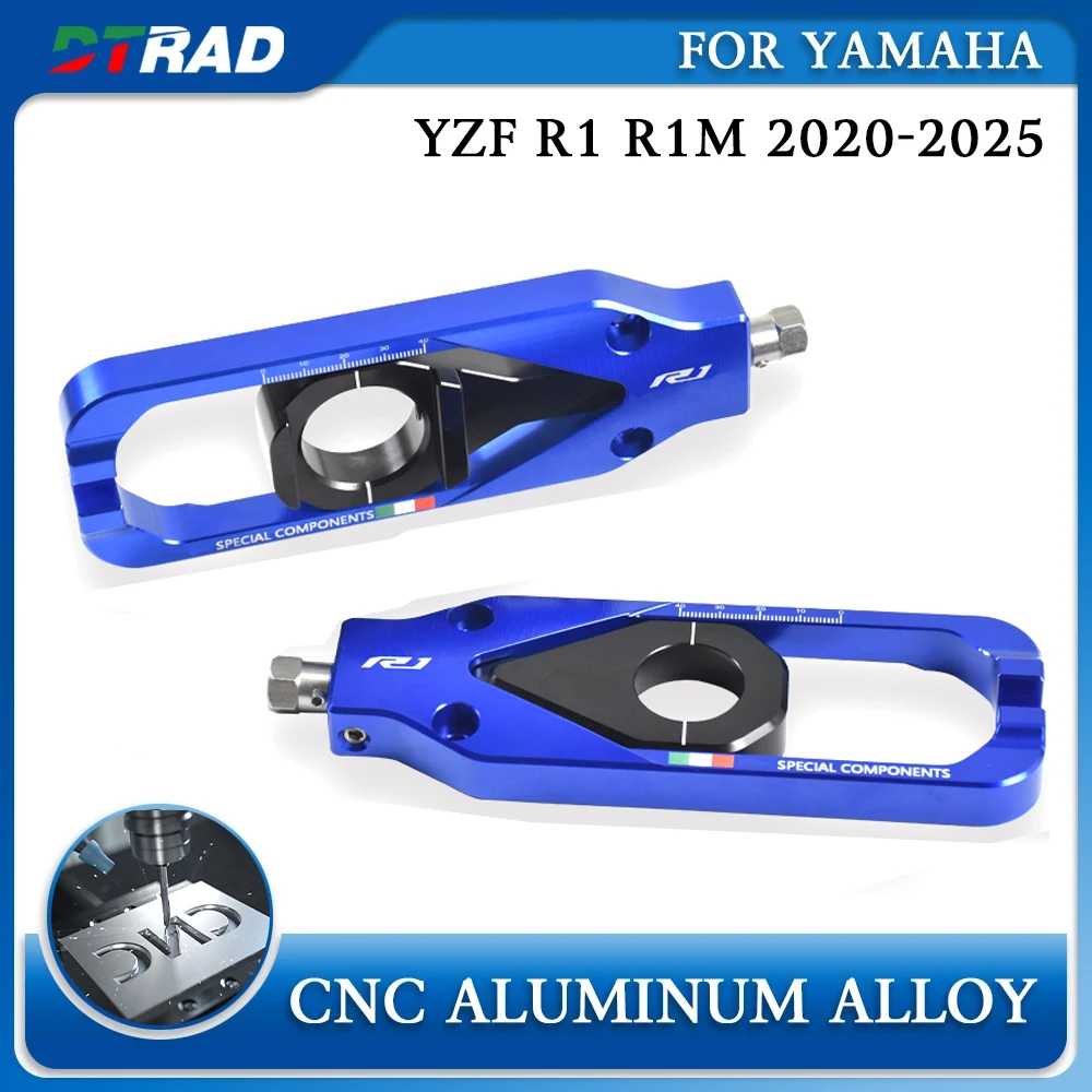 

New YZF-R1 Motorcycle CNC Adjustable Chain Regulator Accessories For YAMAHA R1 R1M 2020-2024 2025 Rear Wheel Axle Blocks Logo