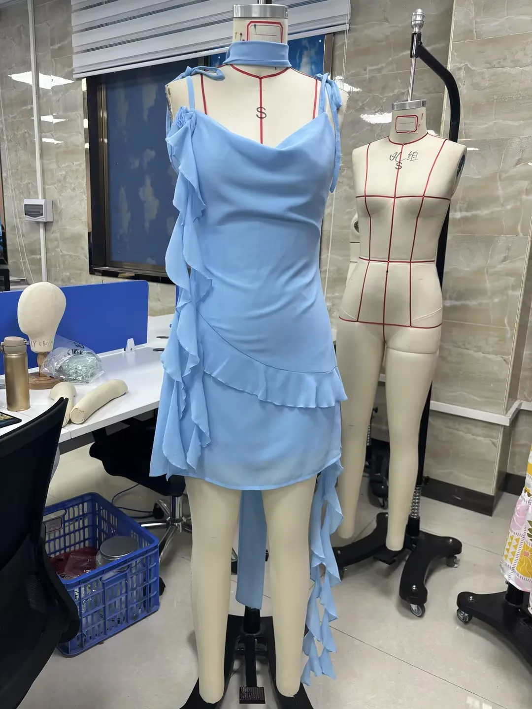 Dourbesty Women Sexy Fairycore Ruffles Cami Dress Sleeveless Strap Cowl Neck Flower Slim Fit Mini Dress with Scarf Club Party