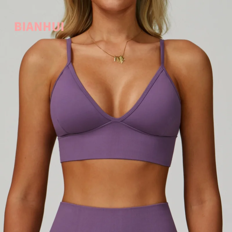 

BIANHUI Double Strap Seamless Yoga Bra Beauty Back Quick-Dry Sports Top For Outdoor Running Fitness Women Underwear Sportswear
