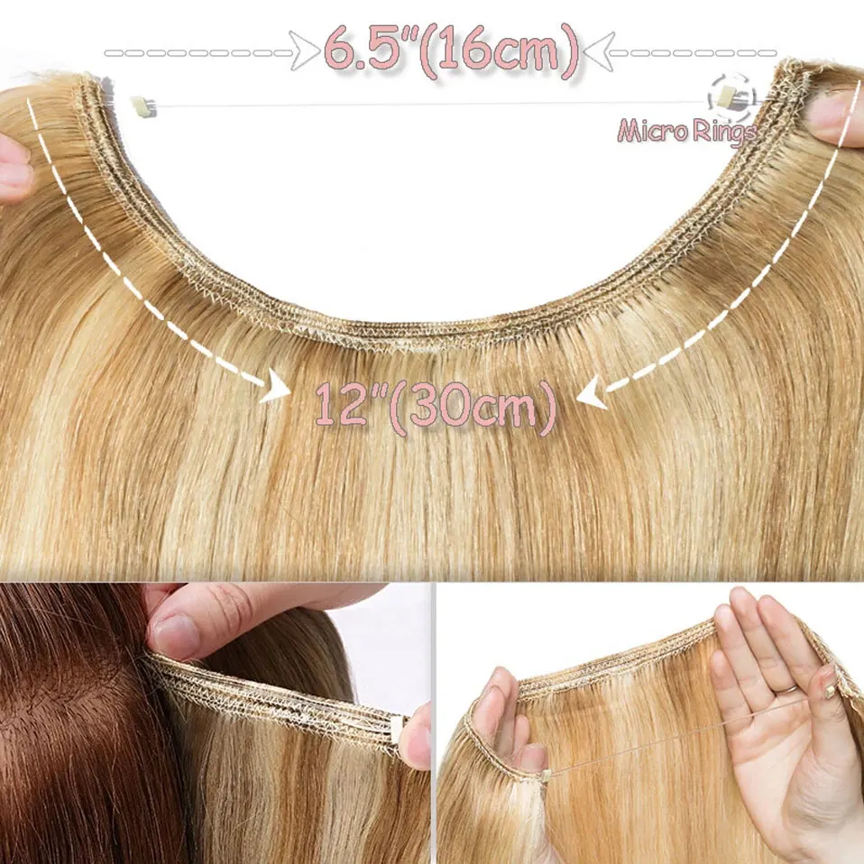 Rich Choices Clip In Wire in Hair Extensions Human Hair Fish Line with Clips In Weft Hair Extensions For Women Straight Wavy - view 2