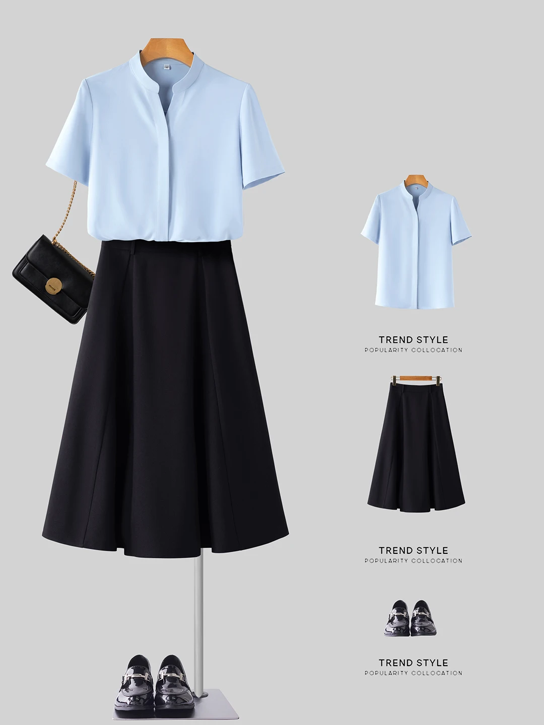 

Light Blue Short Sleeve Shirt Women's Summer Commute Career Interview High-End Atmosphere Professional Shirt Set Work Uniform