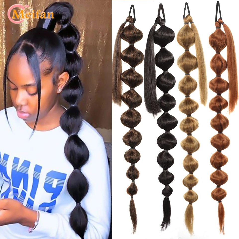 Meifan Synthetische Bubble Paardenstaart Hair Extensions Zwart Bruin Afro Bubble Lange Vlechten Paardenstaart Wikkel Rond Lantaarn Pony Staart Voor