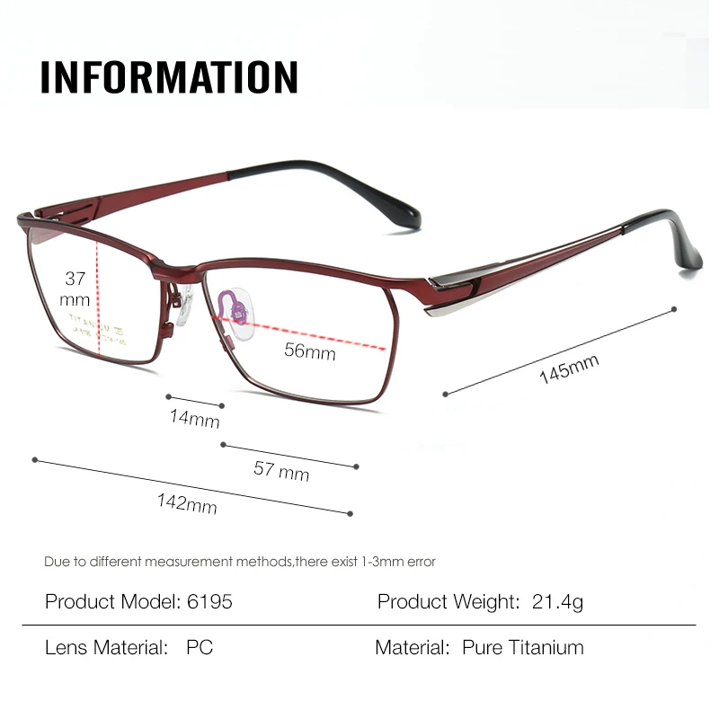 Men Business Titanium Eye Glasses Frame Full Frame Square Myopia Optical Prescription Eyeglasses Fashion Classic Acetate Eyewear