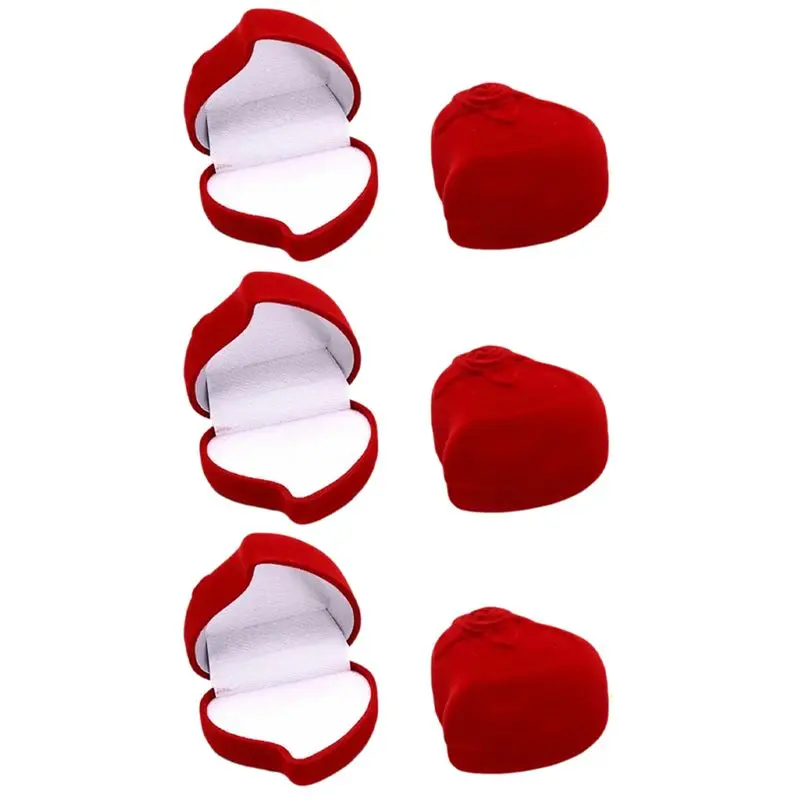 AT13 Heart Shaped Ring Box Jewelry Display Box Engagement Wedding Jewelry Box Rose Design Couple Gift Box