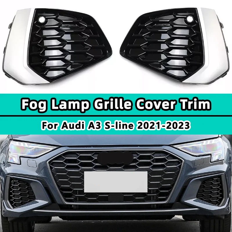 

Сотовая сетка для Audi A3 Sline S-line 2021-2023, передний бампер, противотуманная фара, крышка решетки 8YG807671A 8YG807672A, рамка противотуманной фары, гриль