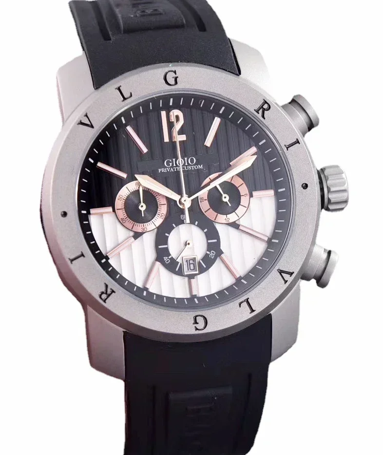 Reloj cronógrafo de cuarzo para hombre, cronógrafo de lujo, color gris, titanio, negro, goma, acero inoxidable, zafiro, calendario