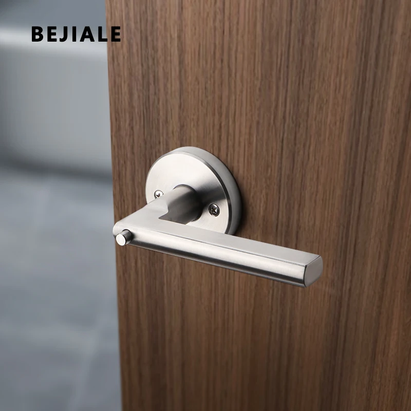 304 Stainless Steel Bathroom Lock Indoor Door Keyless Black Door Handle Household Press Reverse Lock Button Mechanical Door Lock