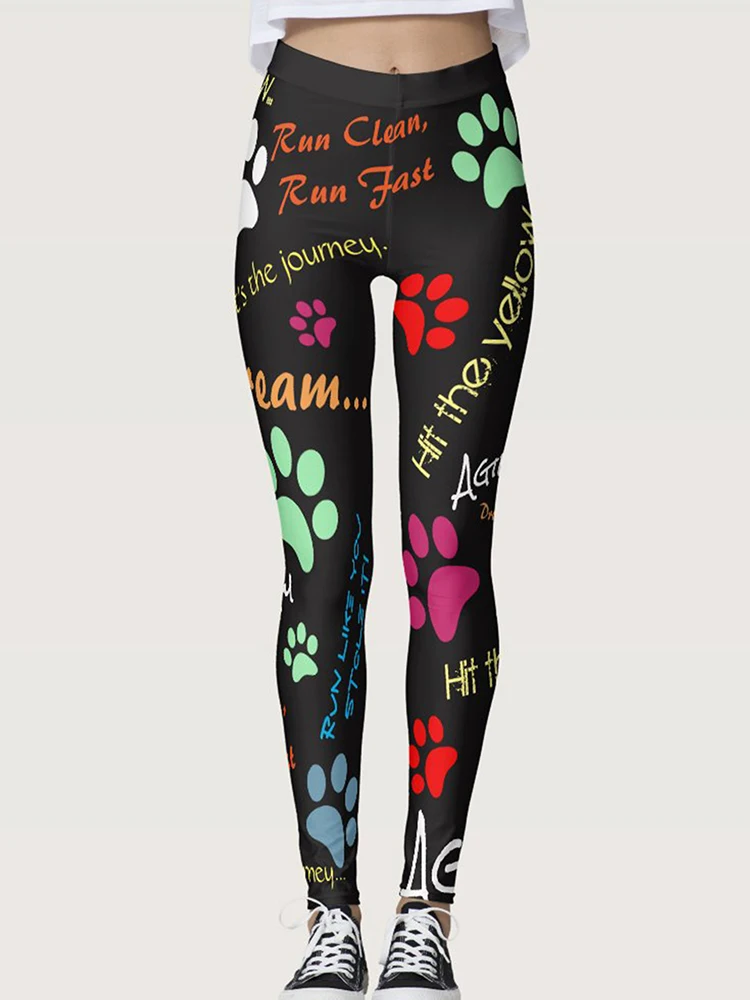 Push Up Tights New Yoga Pants Women Leggings Fitness High Waist Long Polyester Casual Paw Letter Printed Gym Clothing