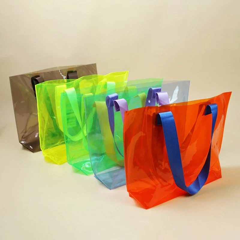 Transparent Pvc Handheld Swimming Bag, Portable Clothing Storage Bag, Fashionable Waterproof Beach Bag, Travel Tote Bags