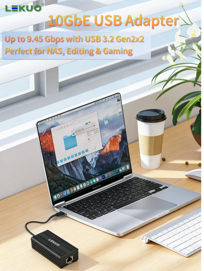Lekuo USB 10G Ethernet Dongle USB 3.2 Gen2x2 naar 10GbE RJ45 Netwerkadapter voor MacBook PC NAS Realtek RTL8159 - afbeelding 2