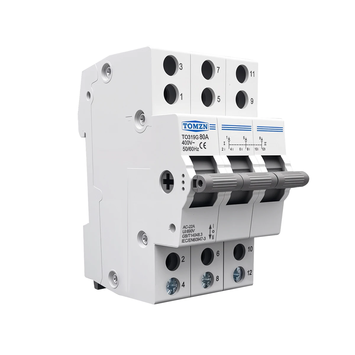TOMZN TO419G مفتاح التحول 1234P 400V ~ 80A MTS ثنائي الطاقة نقل يدوي عزل قاطع الدائرة المتشابكة القابل للفصل