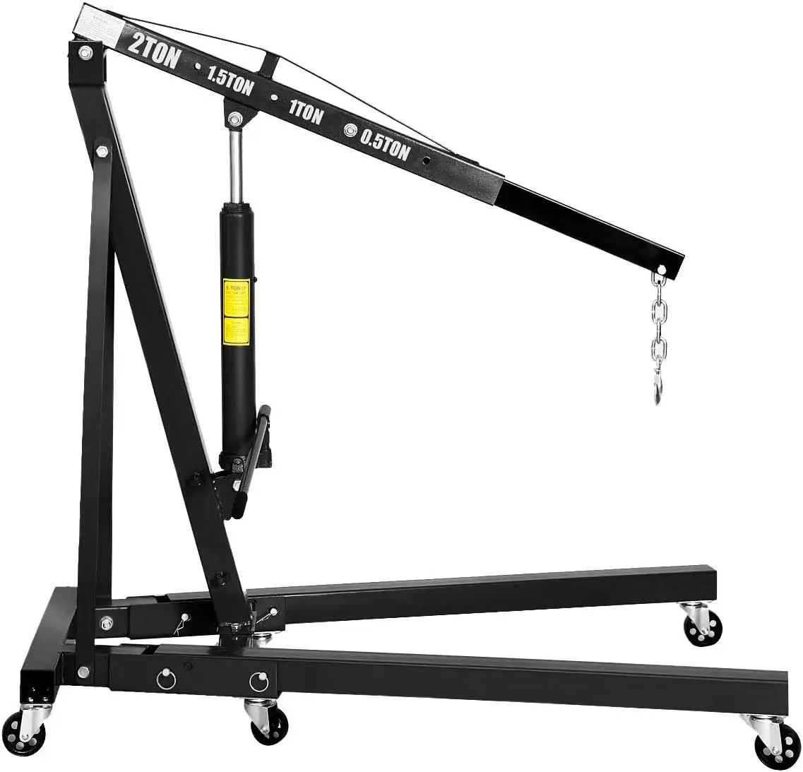 Hoist, 2 Ton Folding Lift with 6 Wheels, Heavy Duty Steel Hydraulic Shop Engine Crane, Cherry Picker