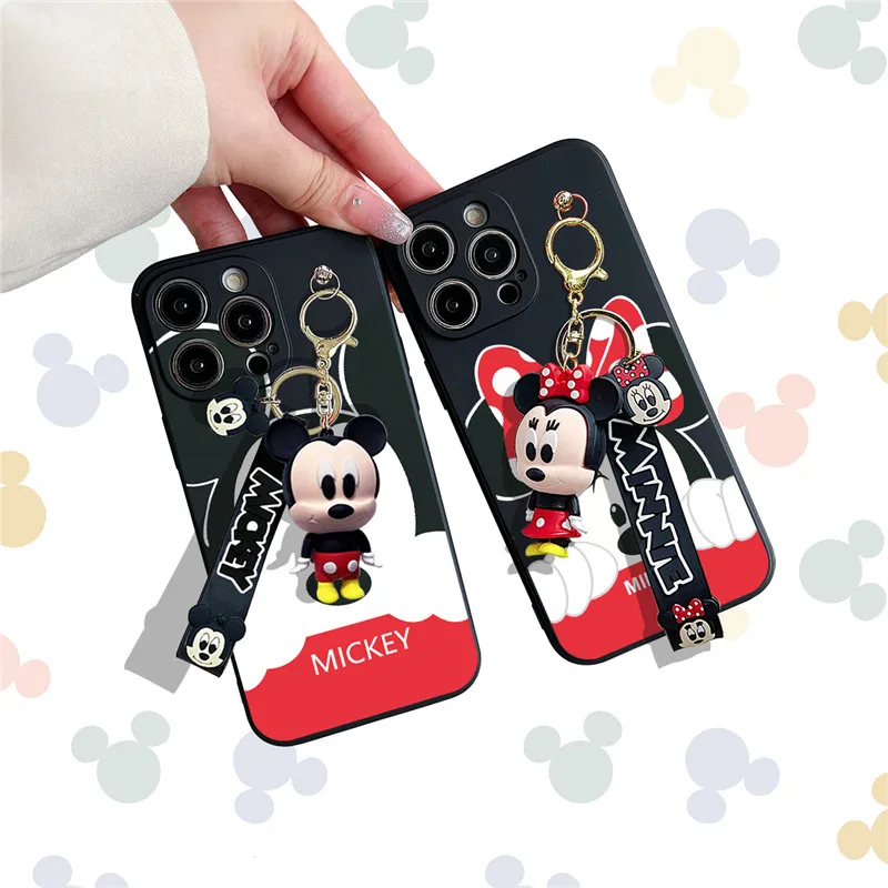 

Key Pendant Mickey Mouse Minnie Cartoon Phone Cover for iphone 15 14 13 12 11 Pro Max Plus X XS XR Couple Disney Case Funda