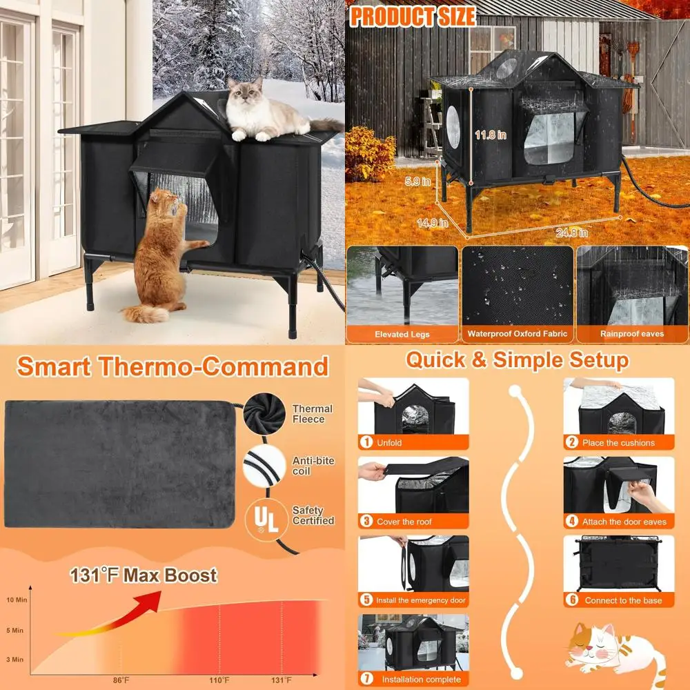 

Всепогодное утепленное уличное укрытие для кошек с изоляцией, безопасным входом и приподнятым основанием для бездомных кошек