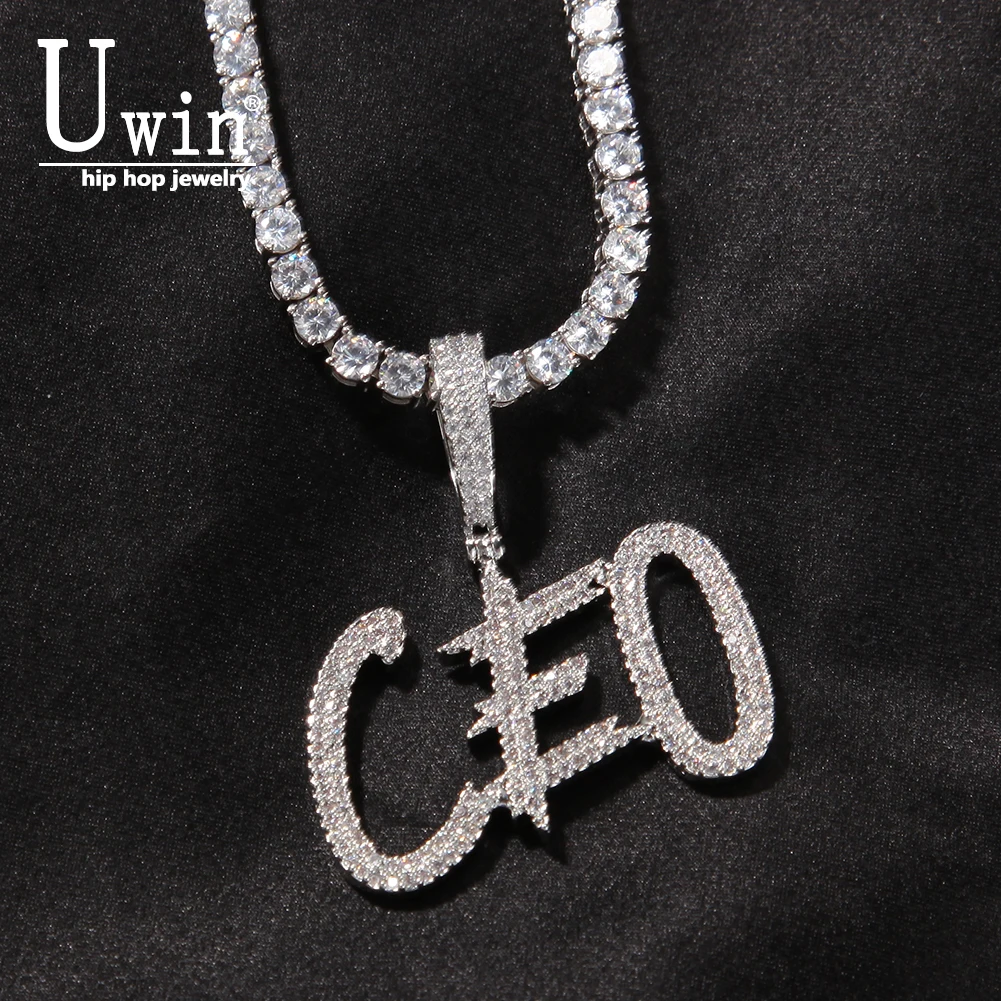 

Uwin Custom Name Necklaces Brush Letters Initial Personalized Iced Out CZ Cursive Letters AAA Cubic Zirconia Pendant Jewelry