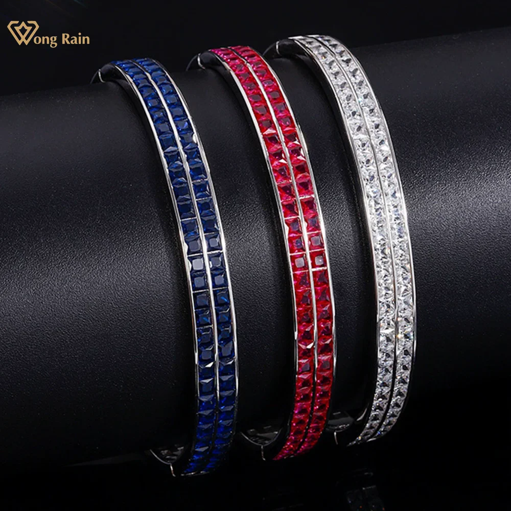 

Wong Rain Vintage 100% 925 Sterling Silver Lab Sapphire Ruby Gemstone Bracelets Bangle Fine Jewelry Anniversary Gifts Wholesale