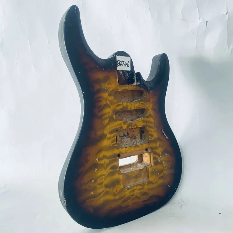 EB746 Yellow Quilted Maple Electric Guitar SSH Pickups Floyd Rose Guitar Body Unfinished for Replace and DIY