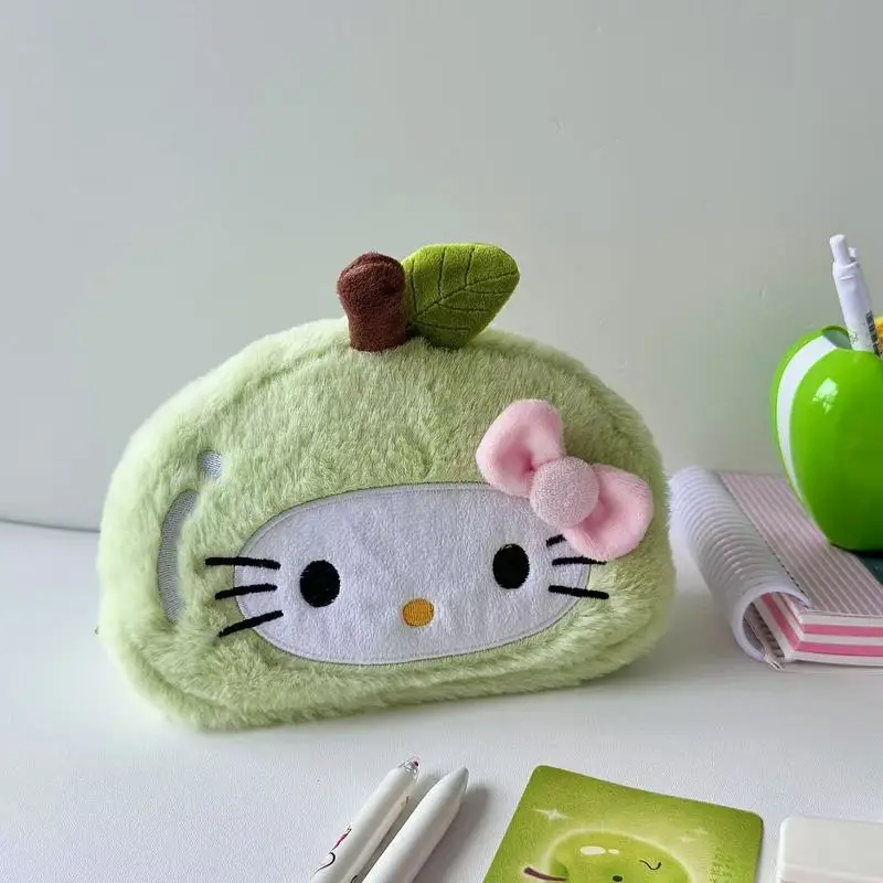Monedero de felpa de Hello Kitty de dibujos animados Kawaii, bolsa de almacenamiento de brochas de maquillaje portátil de gran capacidad, regalo para amigos
