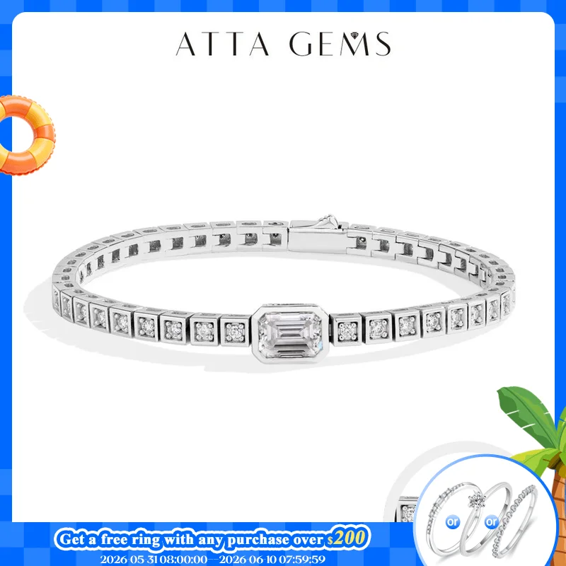 

ATTAGEMS Asscher 8*6mm D VVS1 Full Moissanite Tennis Bracelet For Women Man 925 Sterling Silver Gold Plated Wedding Jewelry Gift