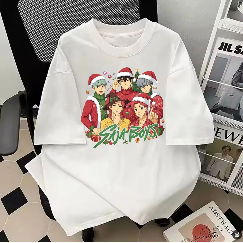 

Рождественская женская футболка Saja для мальчиков Kpop Fan Art, модная уличная одежда, хлопковые топы унисекс с круглым вырезом и короткими рукавами, женская одежда