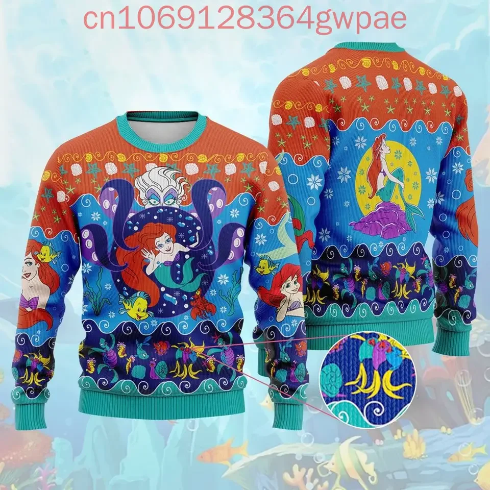 Disney The Little Mermaid Ariel Christmas Sweater Men And Women 3d Print Ugly Sweater Disney Casual Ugly Christmas Sweater