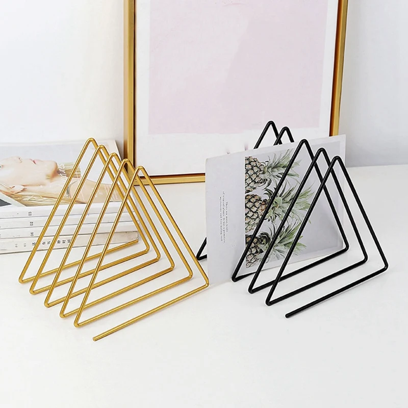 File Organizer Triangle Iron Art Office Desktop Books Magazine Storage Newspaper Bookshelf Pen Holder Desk Decoration