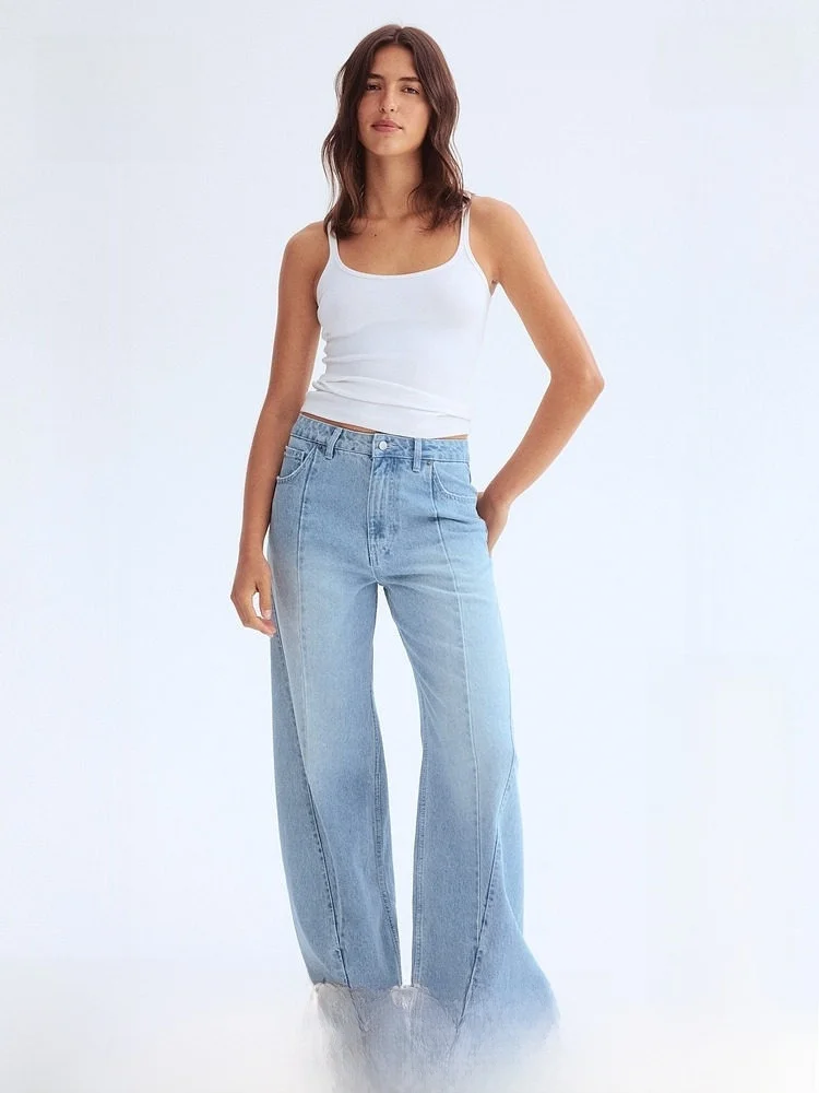 

Fashionable Casual Versatile Seamed Design Jeans H&M Women's Summer Clothing 1312660 Cotton 100% Autumn