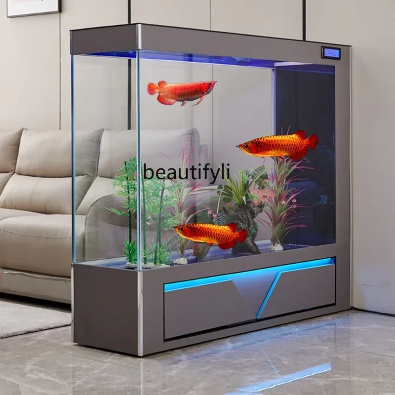 

smt03 new Fish Tank Living Room Super White Glass Large Smart Light Luxury Home Floor Aquarium Side Filter Change Waterss 03