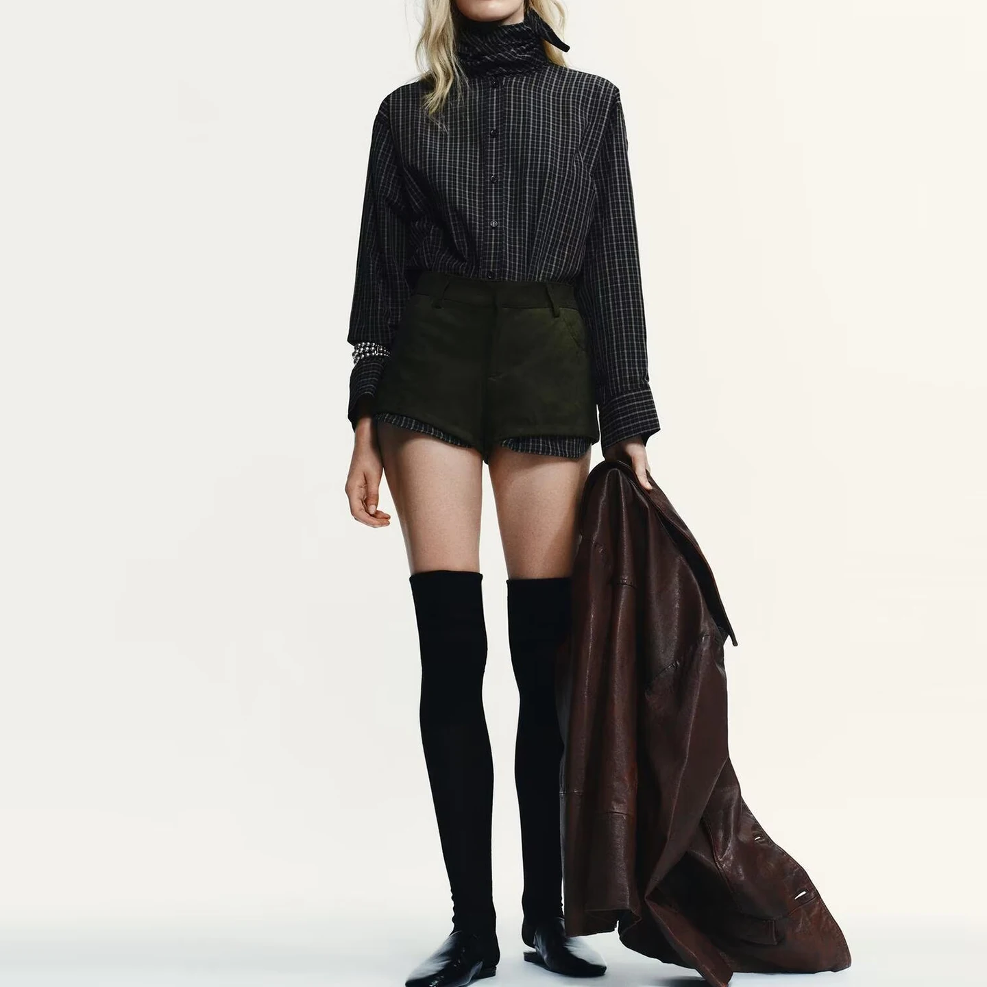 Solto faionable xadrez cachecol topo feminino irt outono 2025 z marca casual longo sve botão até uso diário