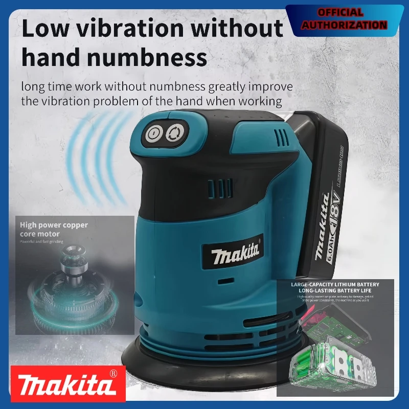 Szlifierka oscylacyjna akumulatorowa Makita DBO180Z 18V, litowo-jonowa, do szlifowania drewna, szpachli i polerowania.