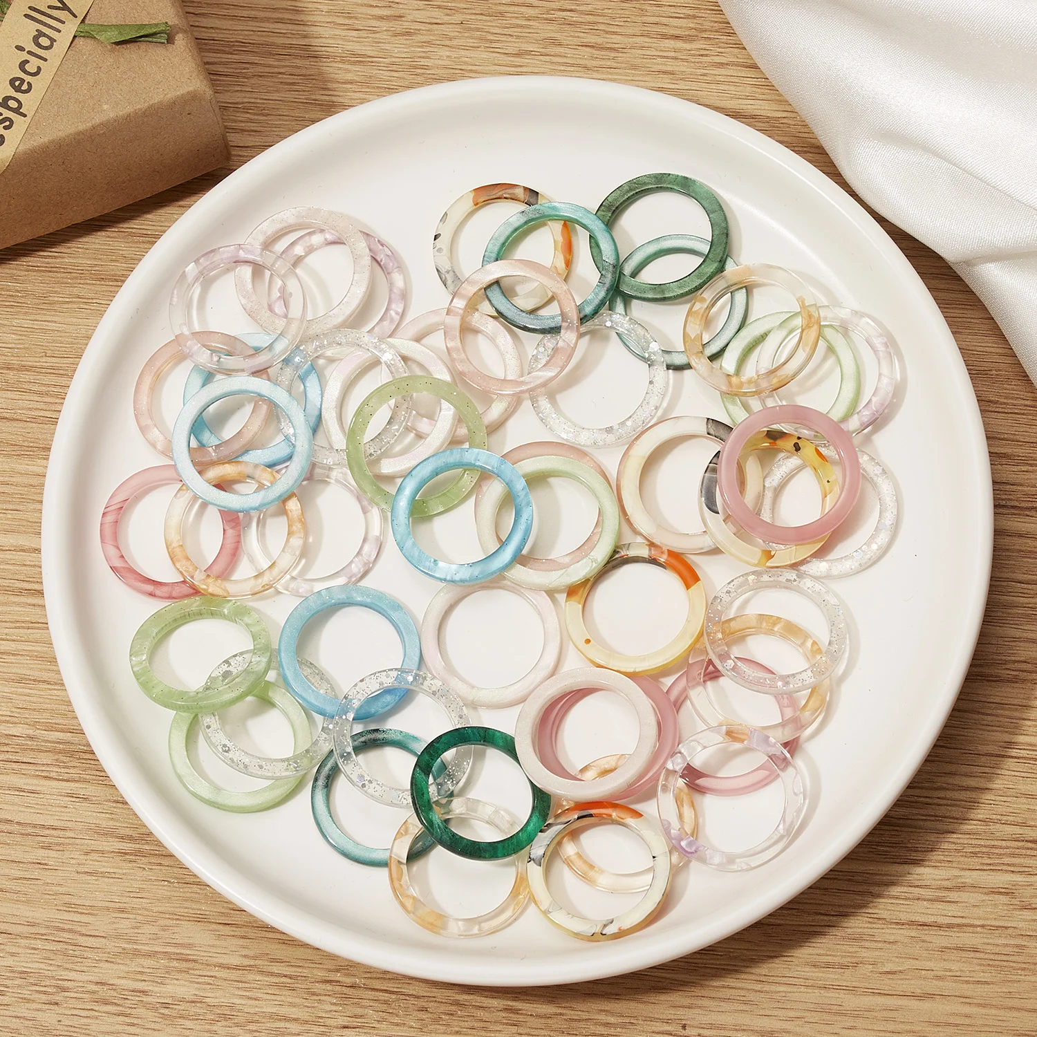 New Simple Vintage Colourful Transparent Resin Acrylic Geometric Square Round Ring Set For Women Charm Jewelry Gift