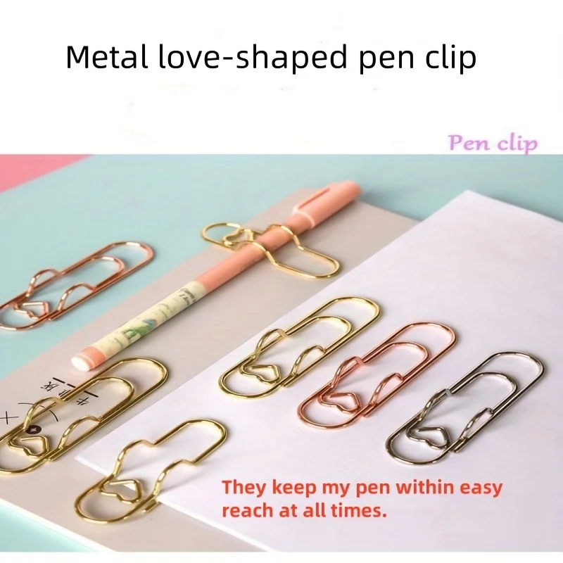 10/6pcs Cute Pen Clip Bookmarks - Fun Shaped Paper Clips for School Supplies, Pencil Case & Planner Accessories ( Heart-Shaped)