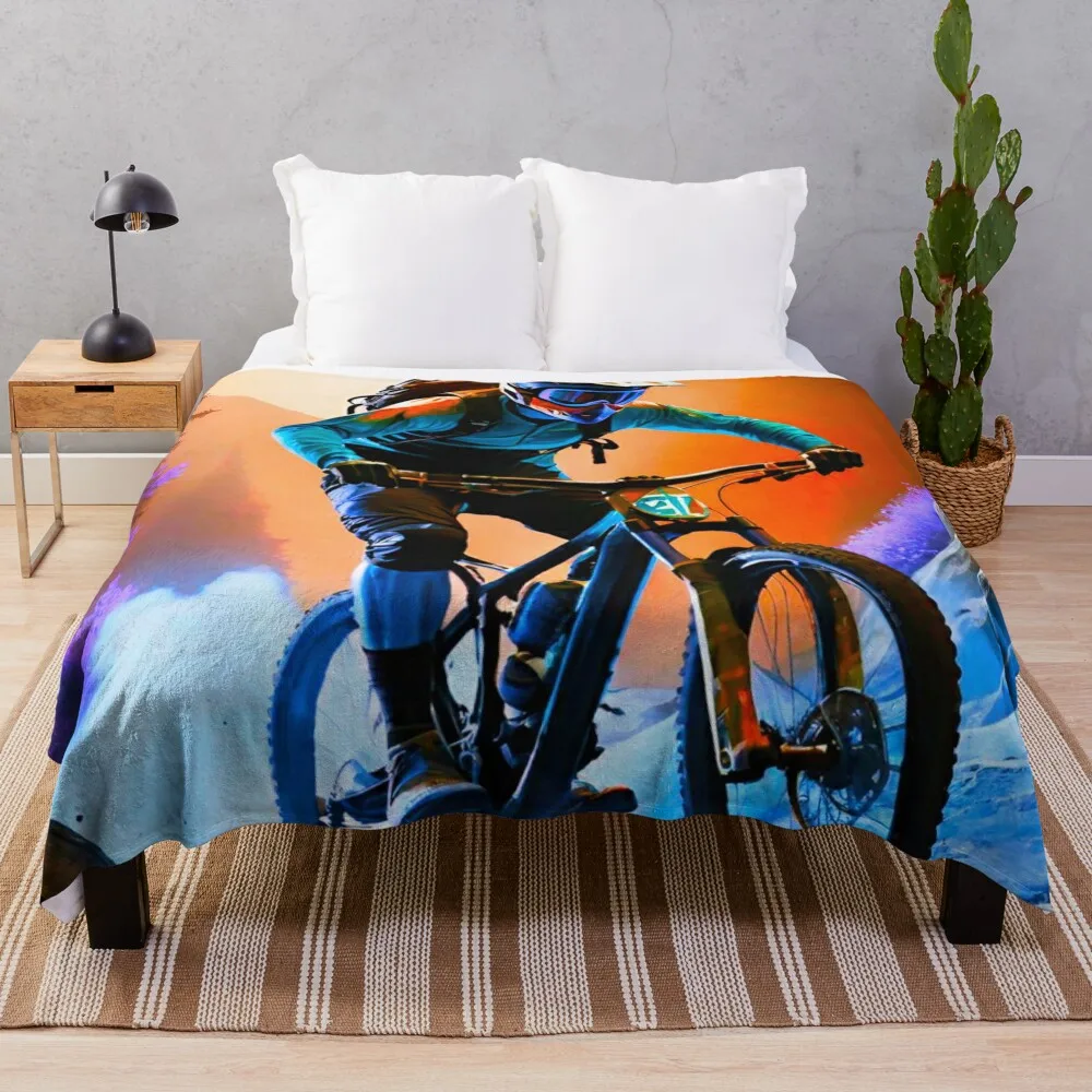 

Forest Fury: MTB Session in Orange and Blue Throw Blanket Heavy Winter beds Blankets