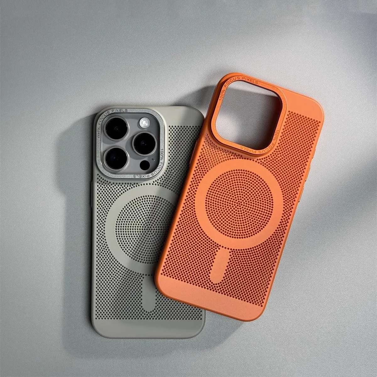 

Honeycomb Grid Hole MagSafe Case for iPhone 16 15 Pro Max 14 Alloy Lens Summer Heat Dissipation Magnetic Back Cover PC Shell