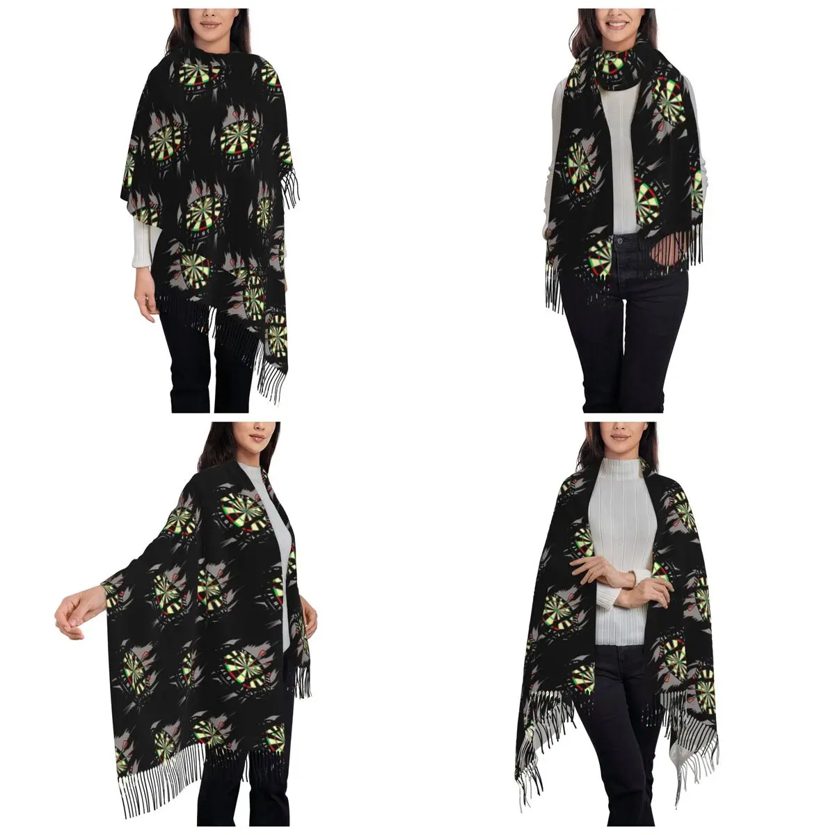Darts Board Arrow Target Scarf Tassel Scarves Women Soft Warm Shawls and Wraps Long Fall Winter Shawl Wrap