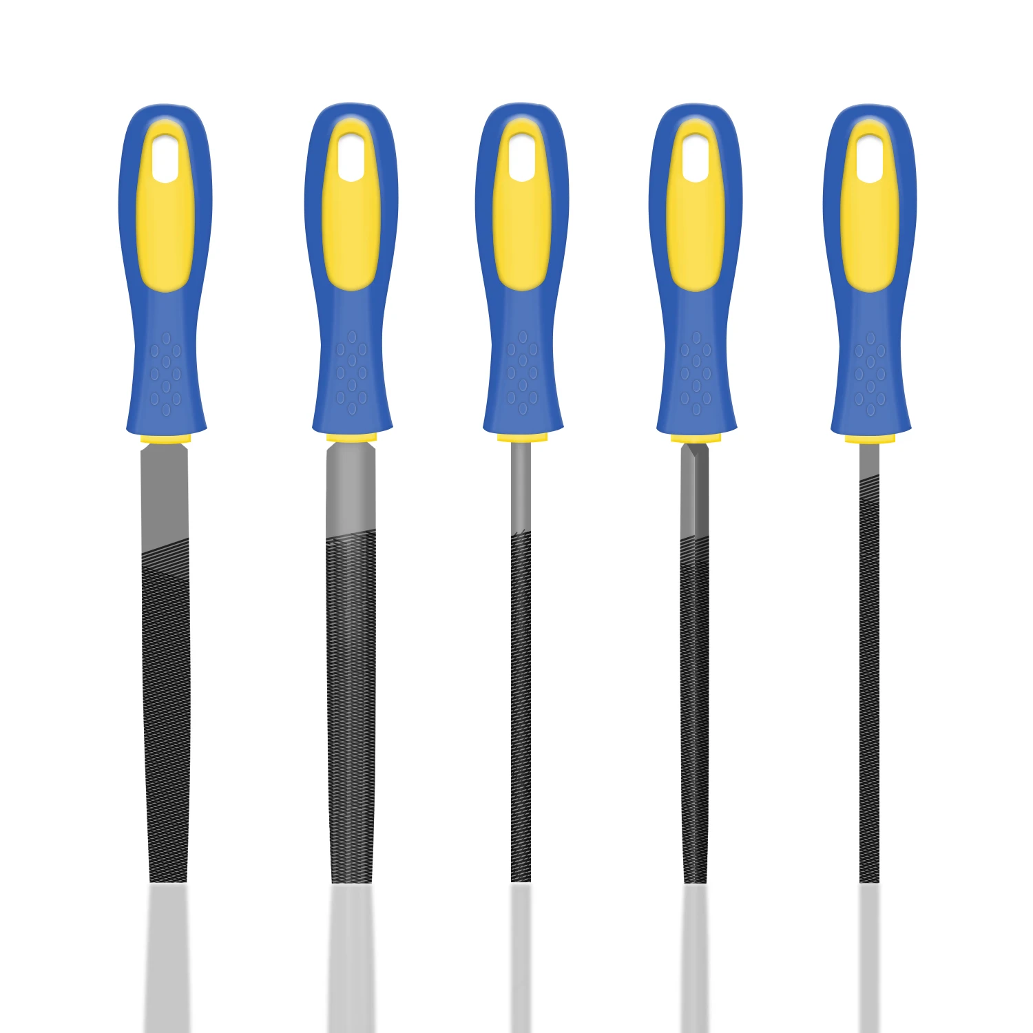 Set di lime da 5 pezzi da 6'' con impugnatura antiscivolo in gomma morbida, rotondo/mezzo tondo/piatto/triangolo/squre, set di utensili manuali per legno, metallo, ecc.