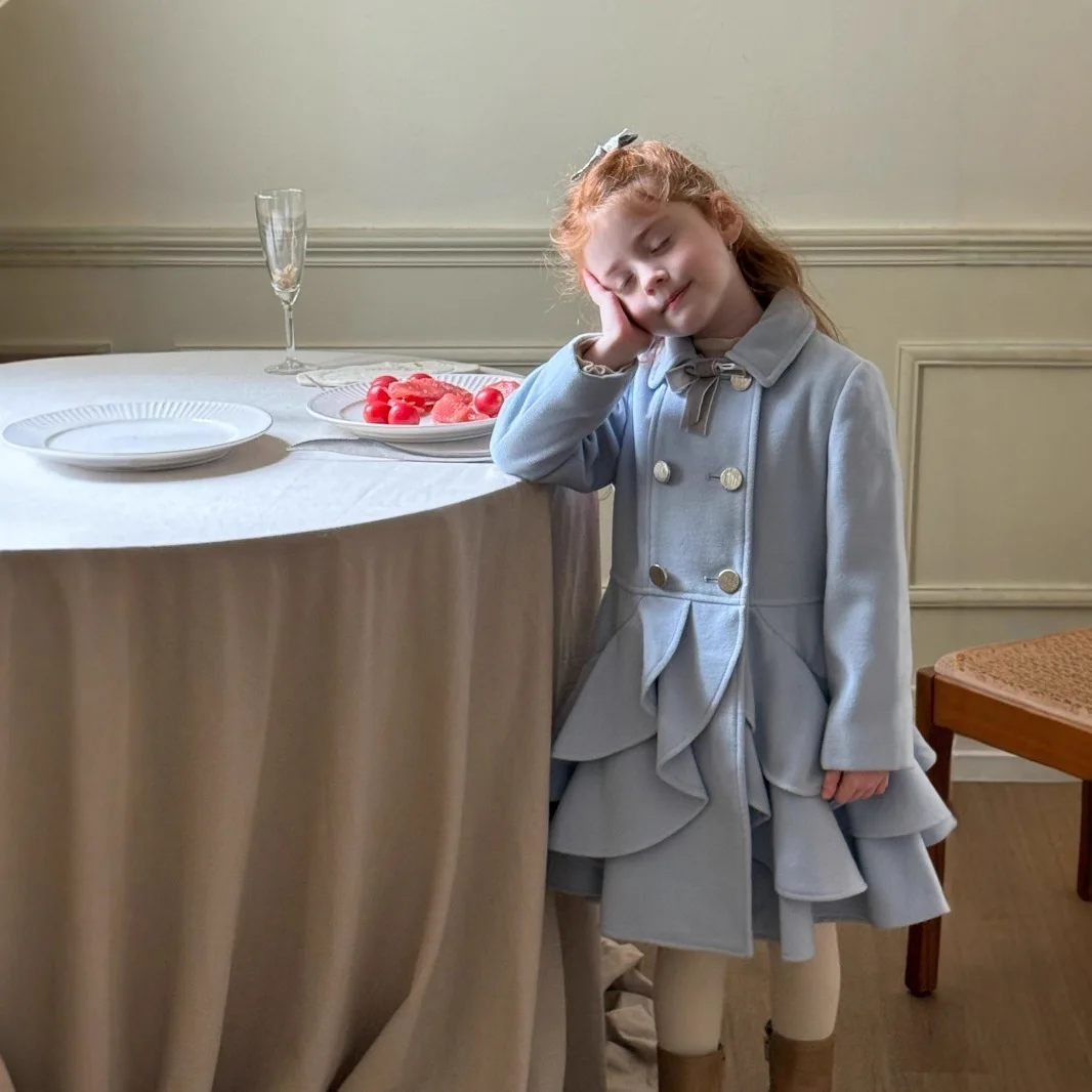 

Children Clothes Kids Casual Long Coat 2025 Winter Girls Double-breasted Coat Sweet Mid-length Princess Style Coat Girls