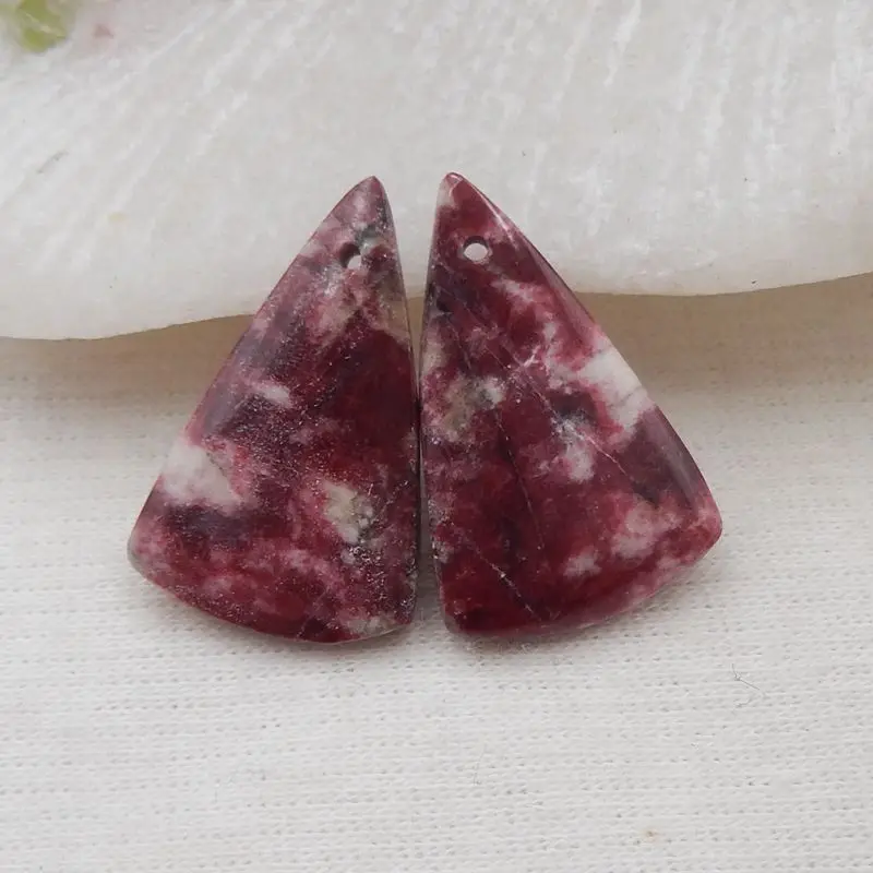 Natural Stone Norwegian Thulite Gemstone Triangle Earring Bead 23x14x4mm 4g Semiprecious Fashion Jewelry Accessories