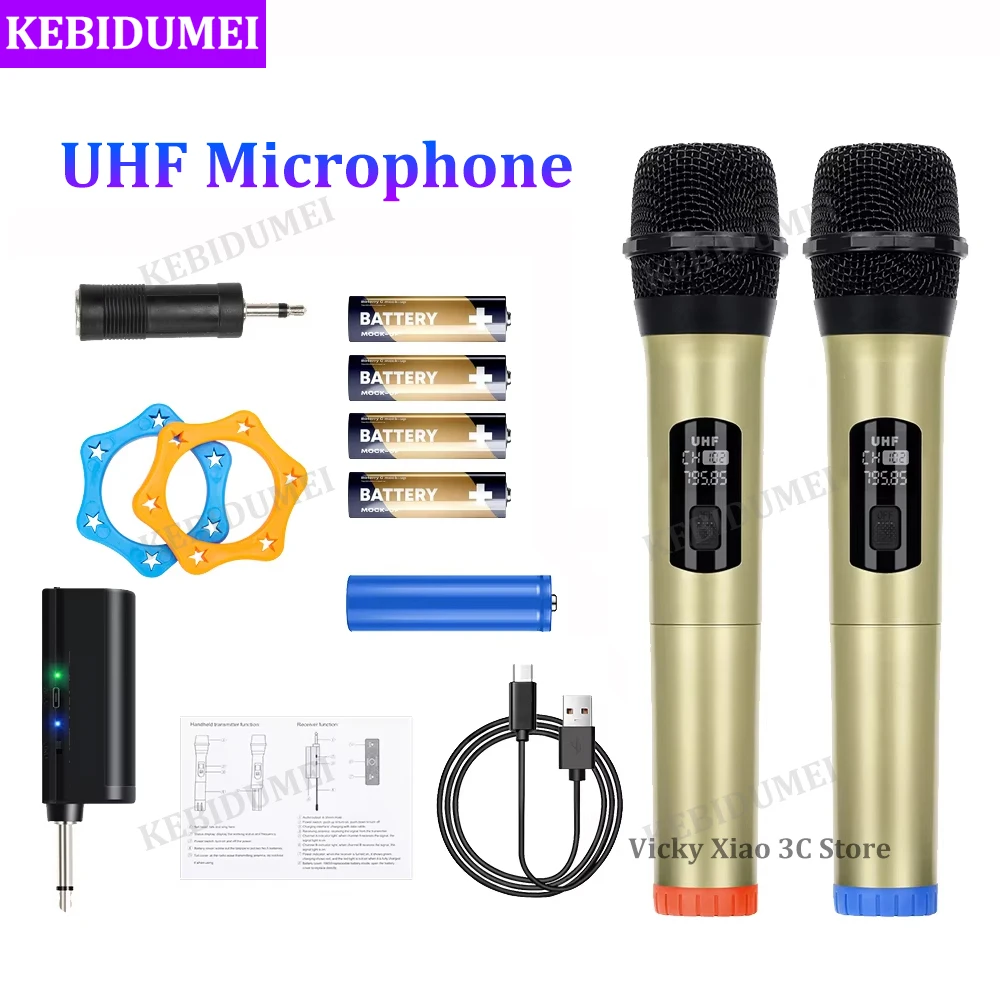 Wireless Microphone Dynamic Microphone Handheld Microphone 2 Channels UHF Fixed Frequency Mic For Karaoke Wedding Party Club