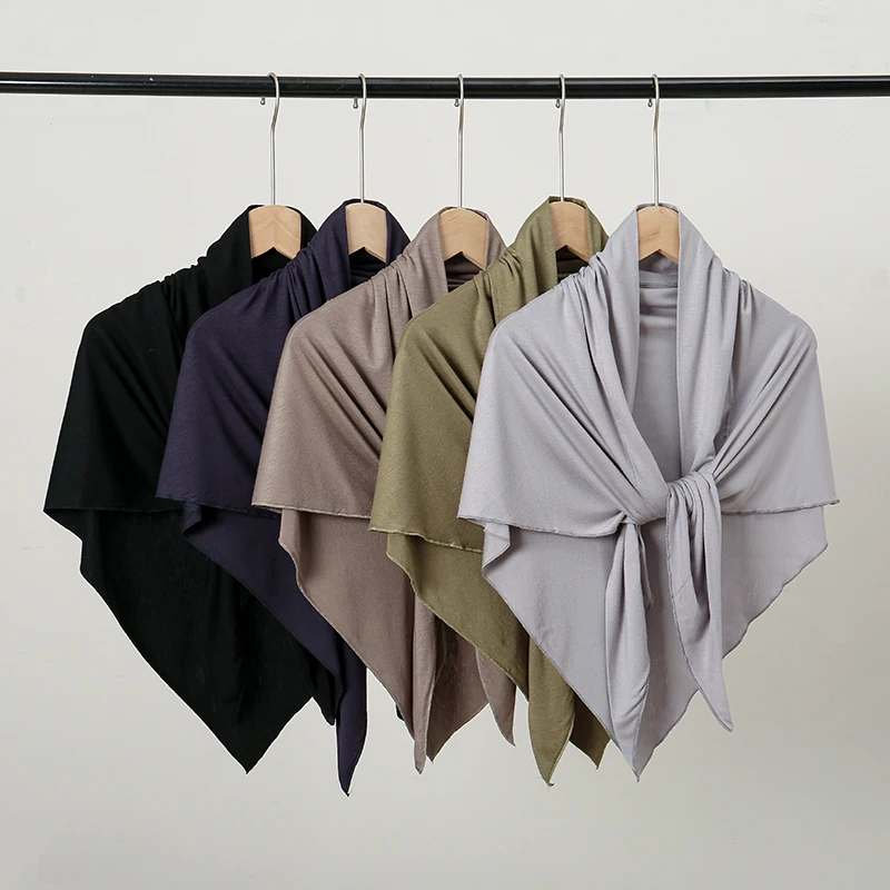 Newest Jersey Triangle Scarf Women Cotton Pure Color Scarf Shawl Thin Breathable Triangle Scarf Party Casual Hijab 135*65cm